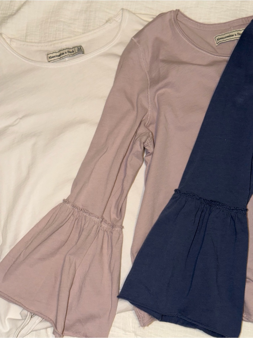 Abercrombie womens Long Sleeve Bell Sleeve Top - Pink, White, Navy (3-Pack)